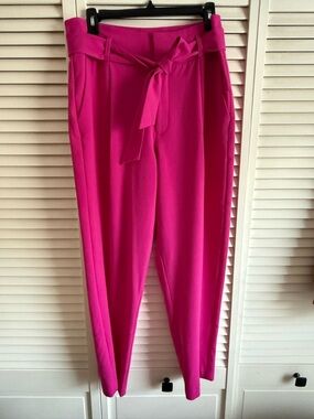 Women's High-Waist Tie-Belt Tapered Pants - Hot Pink